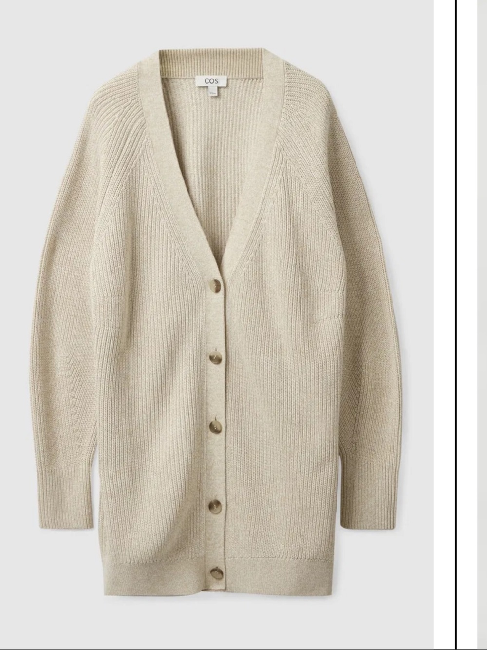 COS Longline Ribbed V-Neck Button Cardigan Sweater